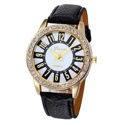 Women Watches Geneva Analog Rhinestone Crystal Elegant Dress Clock Pu Leather Band Watch Relogio Feminino 1