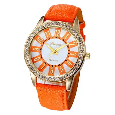 Women Watches Geneva Analog Rhinestone Crystal Elegant Dress Clock Pu Leather Band Watch Relogio Feminino 4