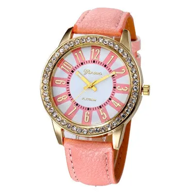 Women Watches Geneva Analog Rhinestone Crystal Elegant Dress Clock Pu Leather Band Watch Relogio Feminino 5