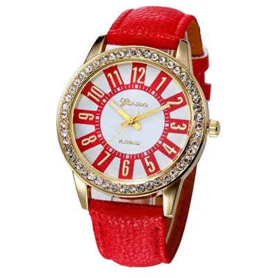 Women Watches Geneva Analog Rhinestone Crystal Elegant Dress Clock Pu Leather Band Watch Relogio Feminino 6