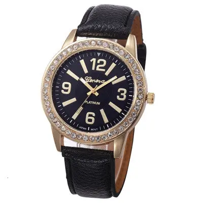 Women Watches Geneva Clock Rhinestone Crystal Analog Pu Leather Band Quartz Wrist Watch Relogio Reloj 1