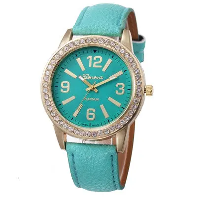 Women Watches Geneva Clock Rhinestone Crystal Analog Pu Leather Band Quartz Wrist Watch Relogio Reloj 11