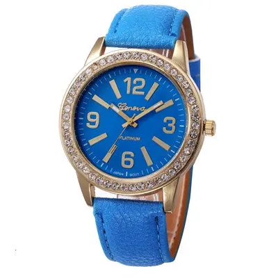 Women Watches Geneva Clock Rhinestone Crystal Analog Pu Leather Band Quartz Wrist Watch Relogio Reloj 2