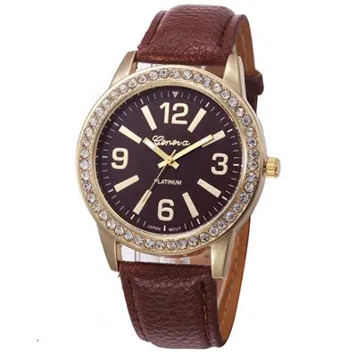 Women Watches Geneva Clock Rhinestone Crystal Analog Pu Leather Band Quartz Wrist Watch Relogio Reloj 3