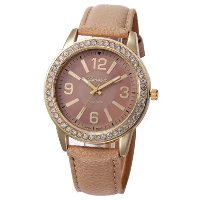 Women Watches Geneva Clock Rhinestone Crystal Analog Pu Leather Band Quartz Wrist Watch Relogio Reloj 6