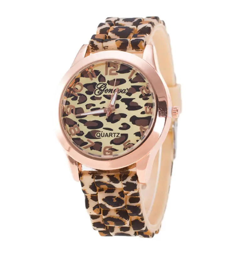 Women Watches Geneva Leopard Printed Clock Silicone Jelly Gel Quartz Analog Wrist Watch Relogio 1
