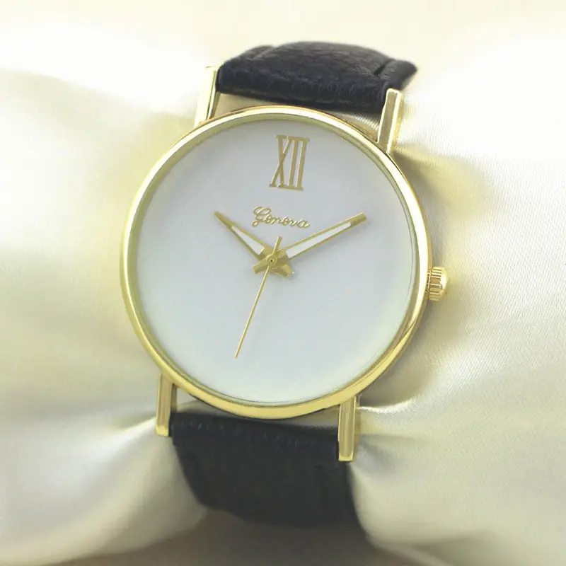 Women Watches Geneva Retro Design Pu Leather Band Clock Analog Alloy Quartz Wrist Watches Relogio 1