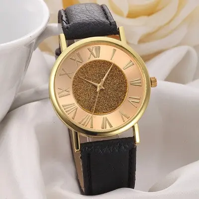Women Watches Glitter Dial Pu Leather Band Analog Dress Wrist Watch Clock Relogio Feminino 1