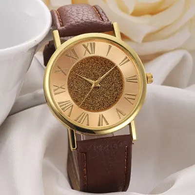 Women Watches Glitter Dial Pu Leather Band Analog Dress Wrist Watch Clock Relogio Feminino 2
