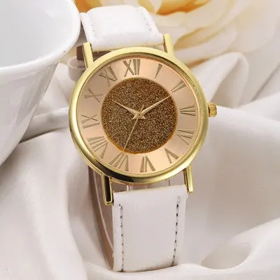 Women Watches Glitter Dial Pu Leather Band Analog Dress Wrist Watch Clock Relogio Feminino 3