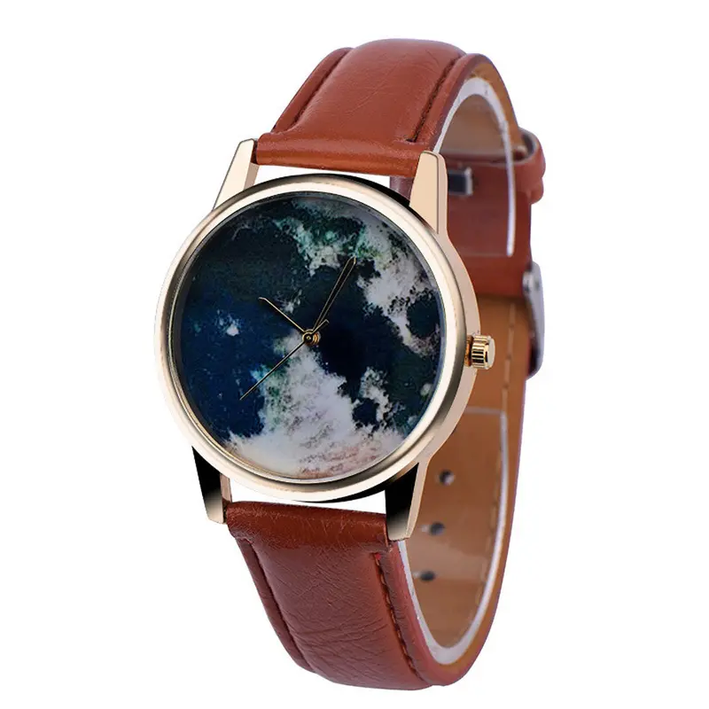 Women Watches Global Travel Pattern Dress Watch Analog Clock Pu Leather Band Relogio Feminino 2