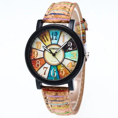Women Watches Harajuku Graffiti Pattern Clock Pu Leather Band Analog Quartz Wrist Watch Relogio Feminino 1