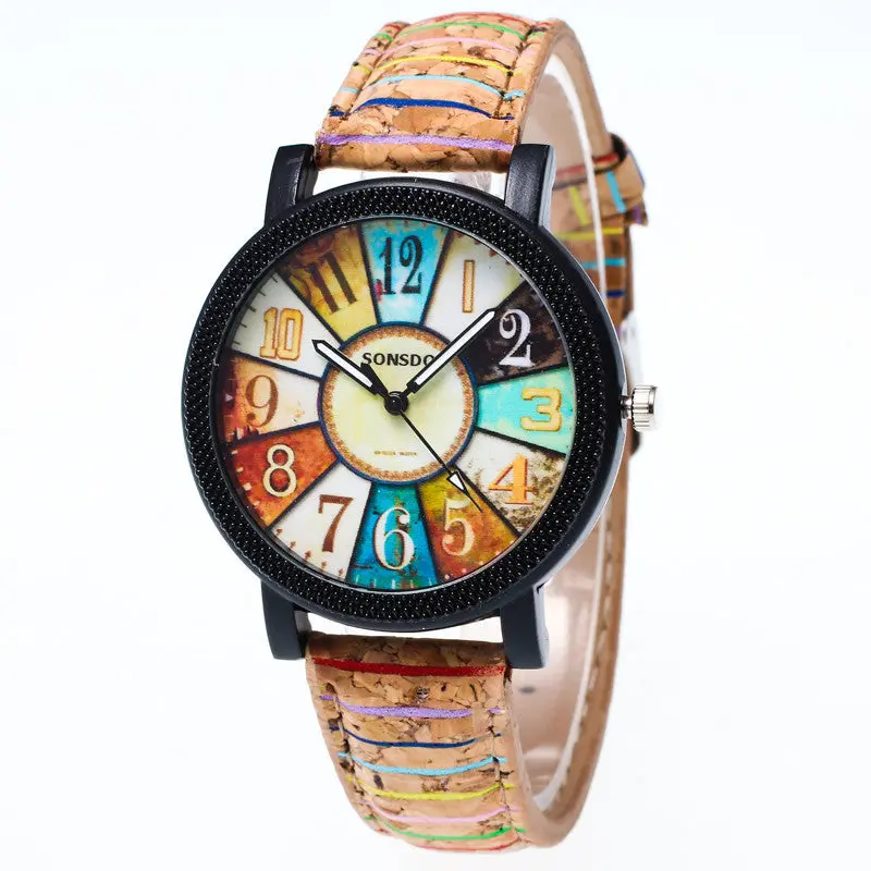 Women Watches Harajuku Graffiti Pattern Clock Pu Leather Band Analog Quartz Wrist Watch Relogio Feminino 2