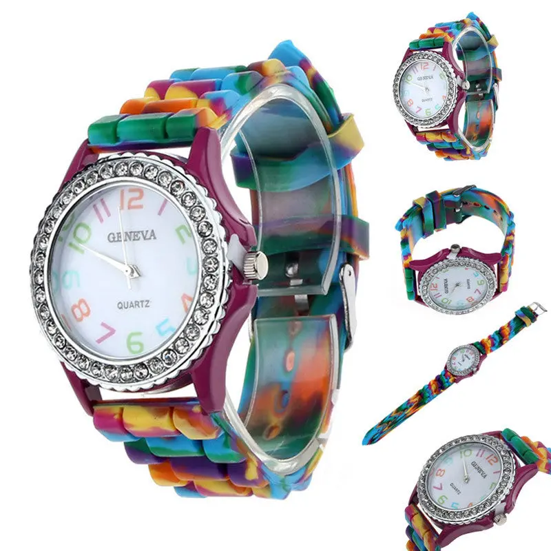 Women Watches Man Quartz Relogio Multicolor Silicone Crystal Bling Analog Wrist Watchteast 1