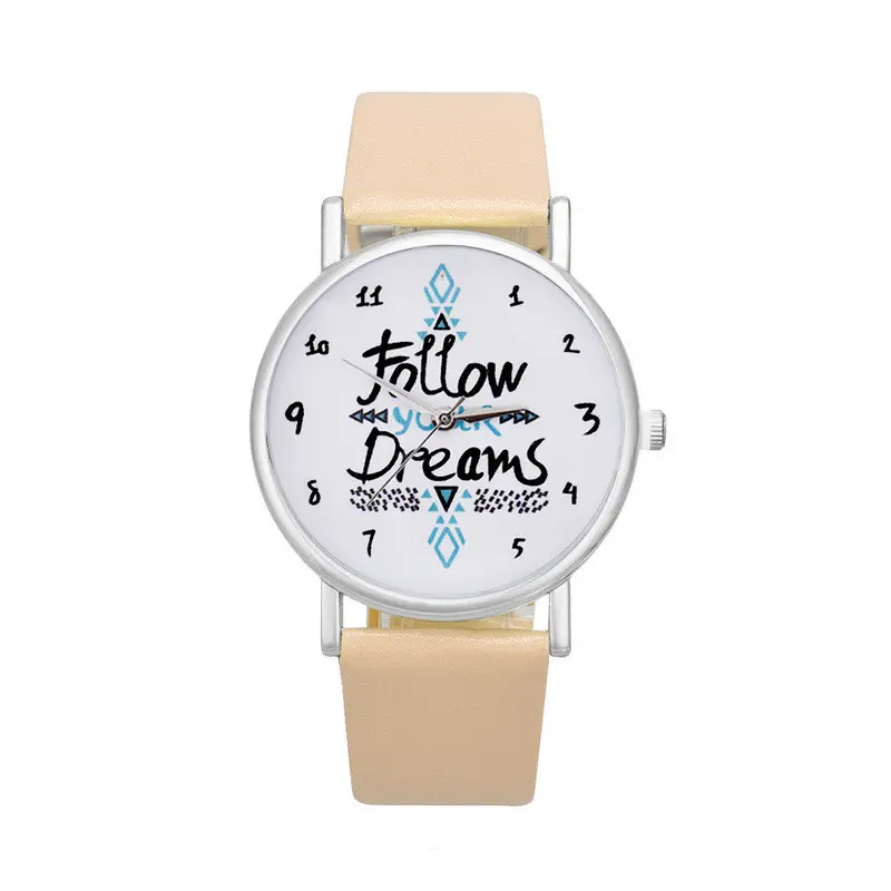 Women Watches Mint Green Orologi Donna Follow Dreams Words Letter Pattern Leather Quartz Watch Relojes Mujer Feida 1