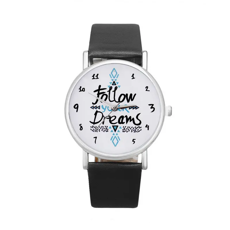 Women Watches Mint Green Orologi Donna Follow Dreams Words Letter Pattern Leather Quartz Watch Relojes Mujer Feida 2