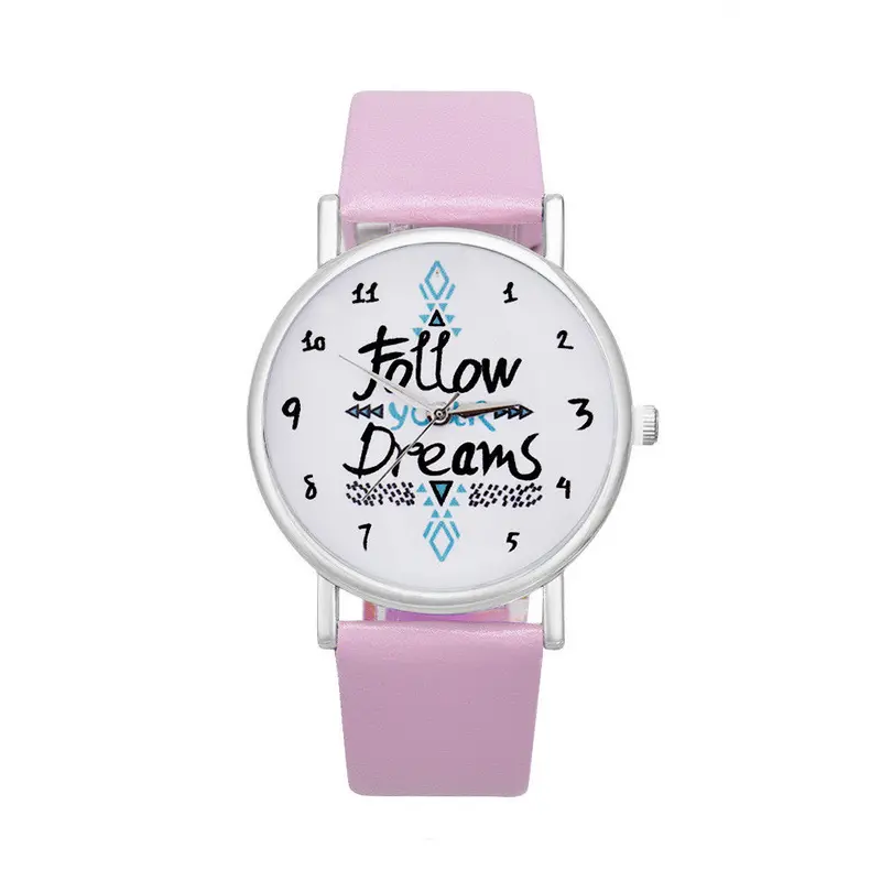 Women Watches Mint Green Orologi Donna Follow Dreams Words Letter Pattern Leather Quartz Watch Relojes Mujer Feida 4