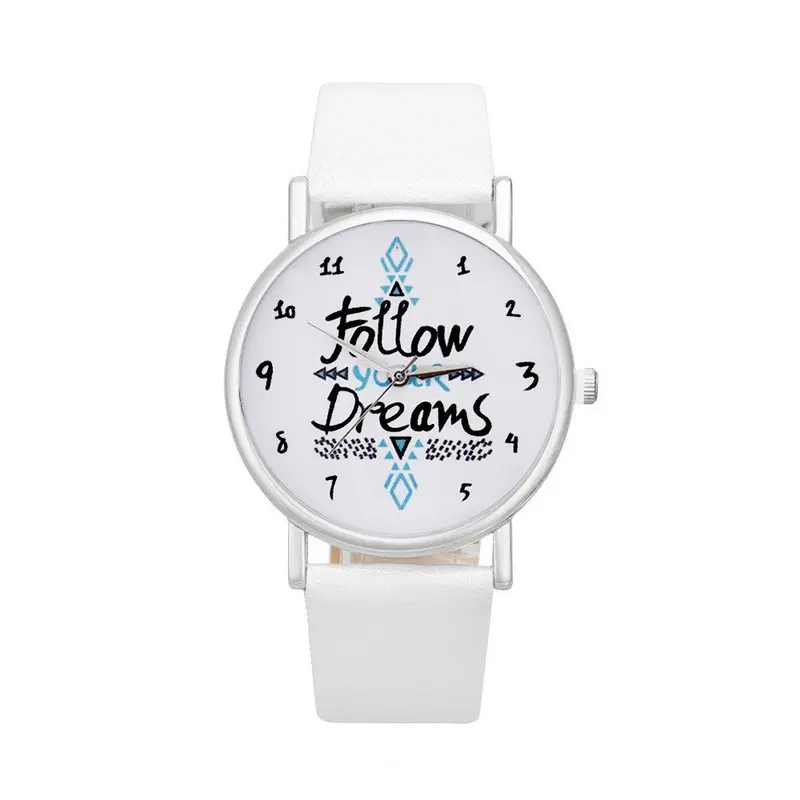 Women Watches Mint Green Orologi Donna Follow Dreams Words Letter Pattern Leather Quartz Watch Relojes Mujer Feida 5
