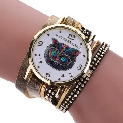 Women Watches Owl Pattern Wrap Braided Pu Leather Analog Quartz Bracelet Dress Wrist Watch Relogio Feminino 1