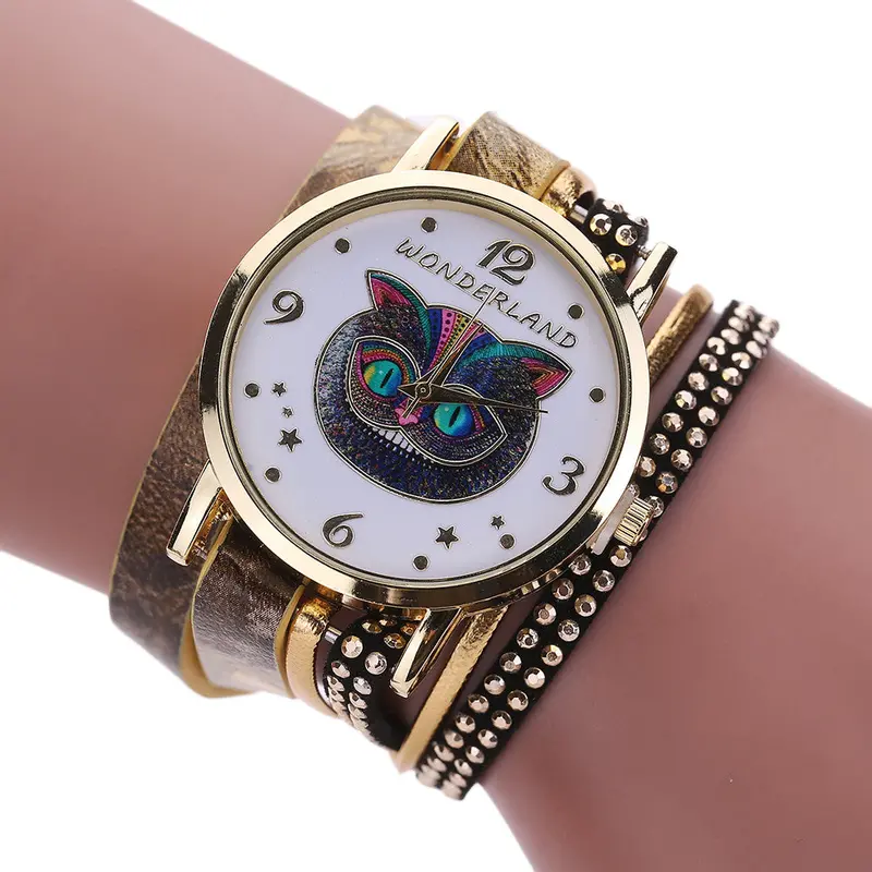 Women Watches Owl Pattern Wrap Braided Pu Leather Analog Quartz Bracelet Dress Wrist Watch Relogio Feminino 2