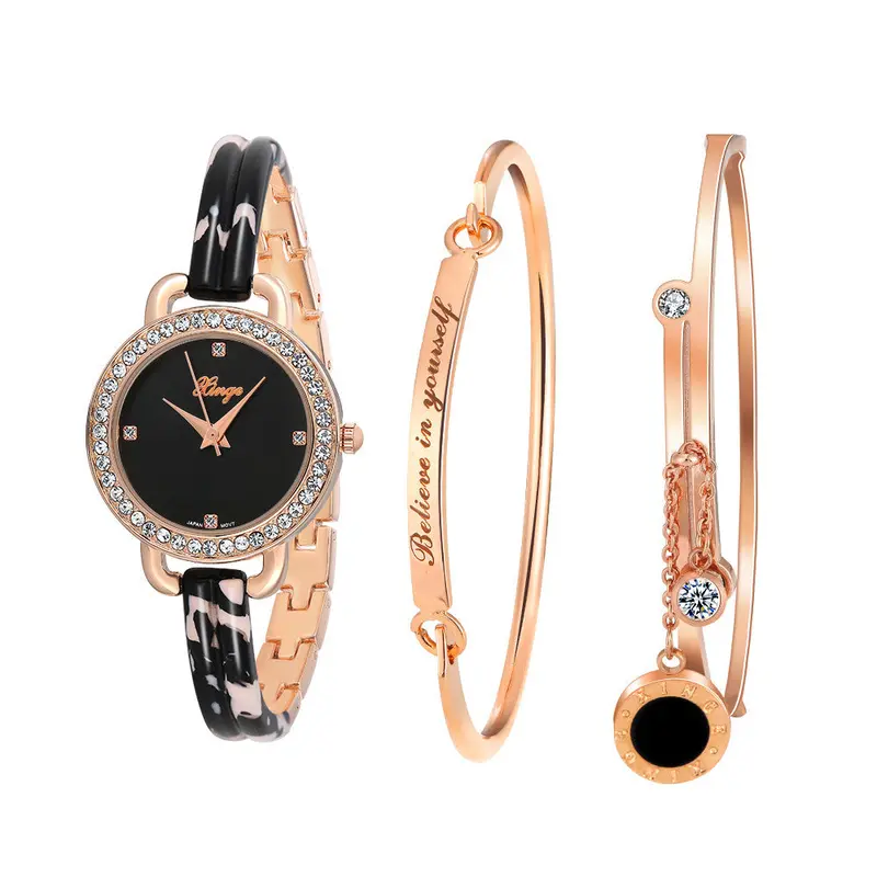 Women Watches Popular Gold Rhinestone Watch Bracelet Relogio Feminino Set D3866l Dropshipping Feida 1