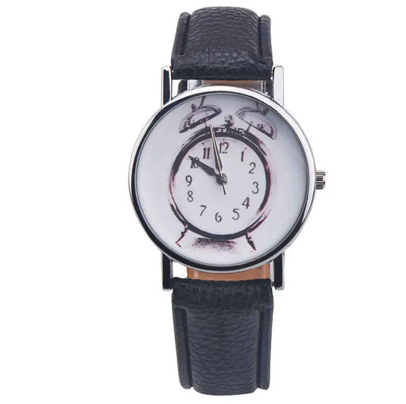 Women Watches Pu Leather Band Alarm Pattern Elegant Dress Clock Analog Watch Relogio Feminino 1