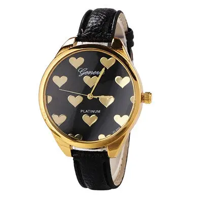 Women Watches Pu Leather Band Heartshaped Alloy Dial Clock Dress Quartz Wrist Watch Relogio Feminino 1
