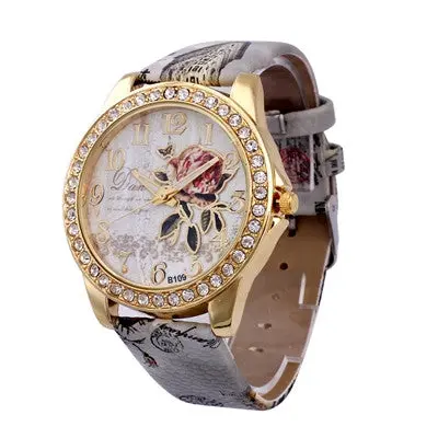 Women Watches Pu Leather Band Rhinestone Clock Crystal Analog Quartz Dress Wrist Watch Relogio Feminino 1