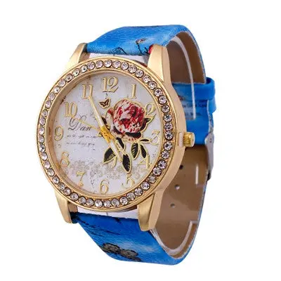 Women Watches Pu Leather Band Rhinestone Clock Crystal Analog Quartz Dress Wrist Watch Relogio Feminino 2