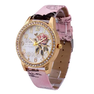 Women Watches Pu Leather Band Rhinestone Clock Crystal Analog Quartz Dress Wrist Watch Relogio Feminino 3