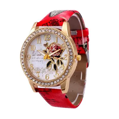 Women Watches Pu Leather Band Rhinestone Clock Crystal Analog Quartz Dress Wrist Watch Relogio Feminino 4