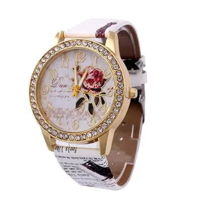 Women Watches Pu Leather Band Rhinestone Clock Crystal Analog Quartz Dress Wrist Watch Relogio Feminino 5