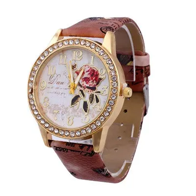 Women Watches Pu Leather Band Rhinestone Clock Crystal Analog Quartz Dress Wrist Watch Relogio Feminino 6