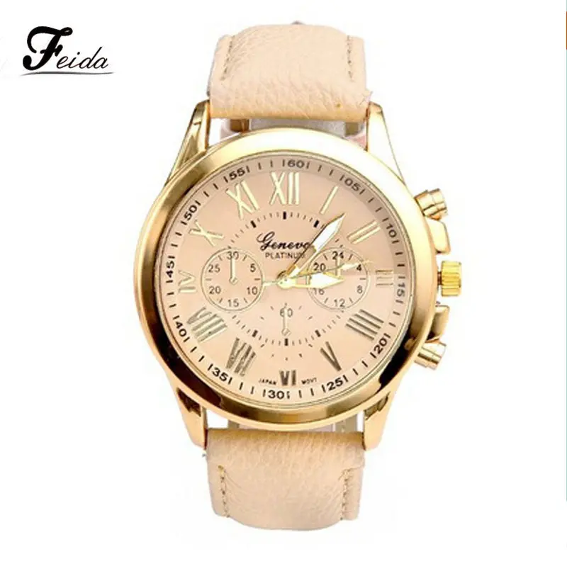 Women Watches Relogios Feminino Roman Numerals Faux Leather Analog Quartz Wrist Watch Relojes Mujer Feida 1