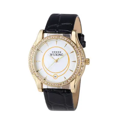 Women Watches Rhinestone Crystal Analog Pu Leather Band Clock Quartz Wrist Watch Relogio Feminino 1
