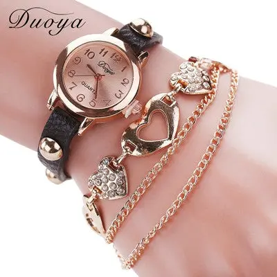 Women Watches Rhinestone Crystal Dress Clock Bracelet Wristwatch Pu Leather Band Relogio Feminino 1