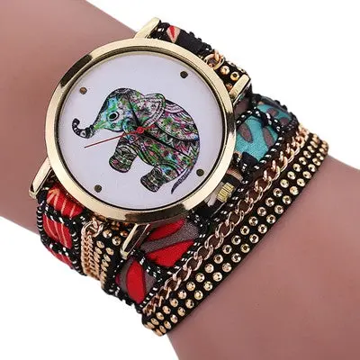 Women Watches Rhinestone Crystal Dress Clock Elephant Pattern Quartz Bracelet Wrist Watch Relogio Feminino 1