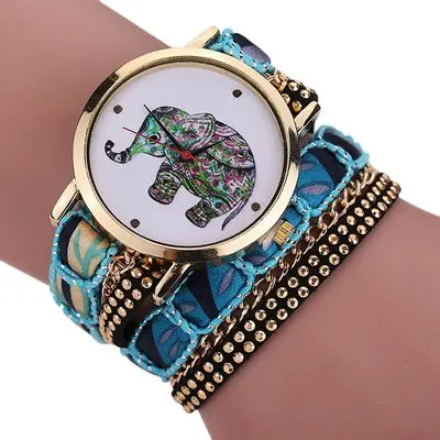 Women Watches Rhinestone Crystal Dress Clock Elephant Pattern Quartz Bracelet Wrist Watch Relogio Feminino 2