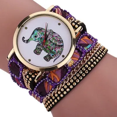 Women Watches Rhinestone Crystal Dress Clock Elephant Pattern Quartz Bracelet Wrist Watch Relogio Feminino 5