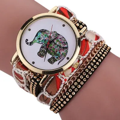 Women Watches Rhinestone Crystal Dress Clock Elephant Pattern Quartz Bracelet Wrist Watch Relogio Feminino 6
