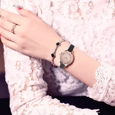Women Watches Rhinestone Crystal Dress Clock Retro Design Pu Leather Band Analog Quartz Watch Relogio Feminino 1