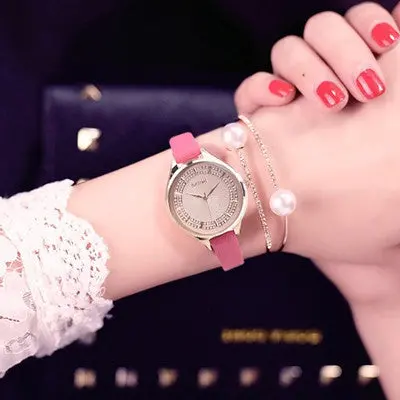 Women Watches Rhinestone Crystal Dress Clock Retro Design Pu Leather Band Analog Quartz Watch Relogio Feminino 3