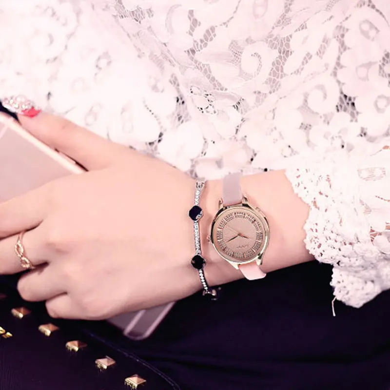 Women Watches Rhinestone Crystal Dress Clock Retro Design Pu Leather Band Analog Quartz Watch Relogio Feminino 4