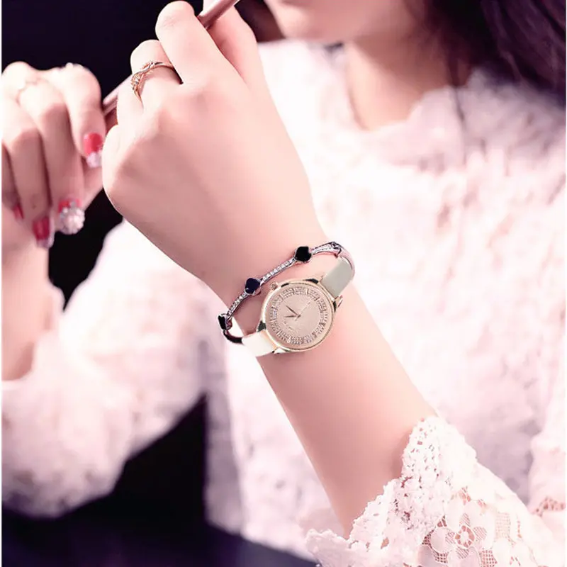 Women Watches Rhinestone Crystal Dress Clock Retro Design Pu Leather Band Analog Quartz Watch Relogio Feminino 5