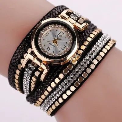 Women Watches Rhinestone Crystal Dressclock Chic Pu Leather Golid Bracelet Ladies Watch Relogio Feminino 1