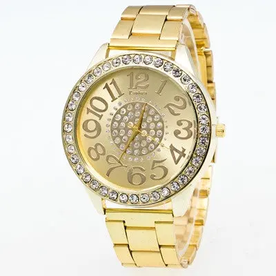 Women Watches Rhinestone Crystal Elegant Dress Clock Luxury Stainless Steel Band Gold Watch Relogio Feminino 1