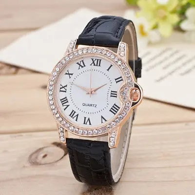 Women Watches Rhinestone Crystal Leisure Time Puleather Band Analog Diamond Simple Clock Dial Relogio Feminino 1