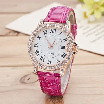 Women Watches Rhinestone Crystal Leisure Time Puleather Band Analog Diamond Simple Clock Dial Relogio Feminino 2