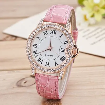 Women Watches Rhinestone Crystal Leisure Time Puleather Band Analog Diamond Simple Clock Dial Relogio Feminino 3
