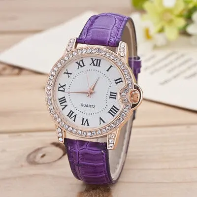 Women Watches Rhinestone Crystal Leisure Time Puleather Band Analog Diamond Simple Clock Dial Relogio Feminino 4